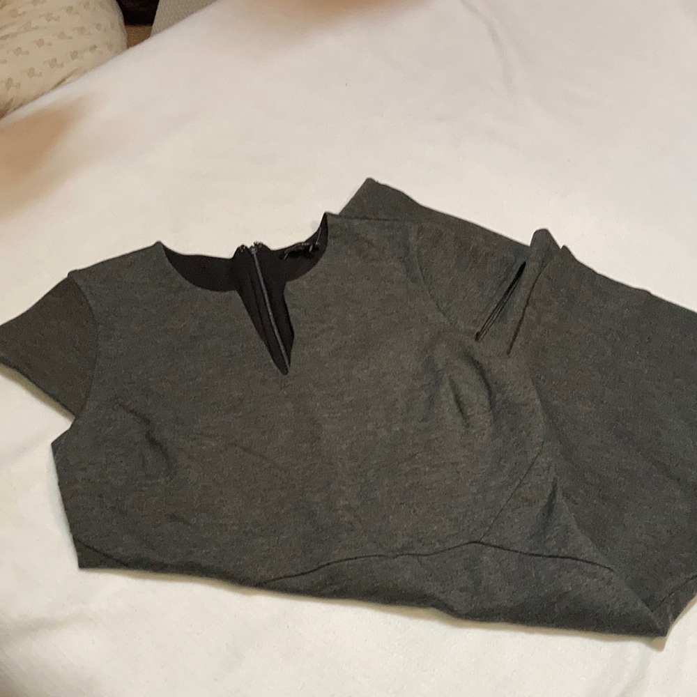 Grey ponte fitted sheath dress